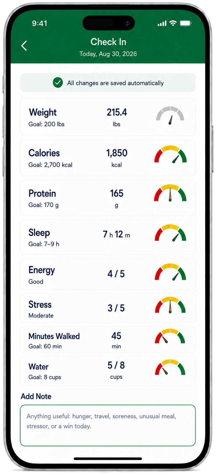 Simply Gauge Check In mockup